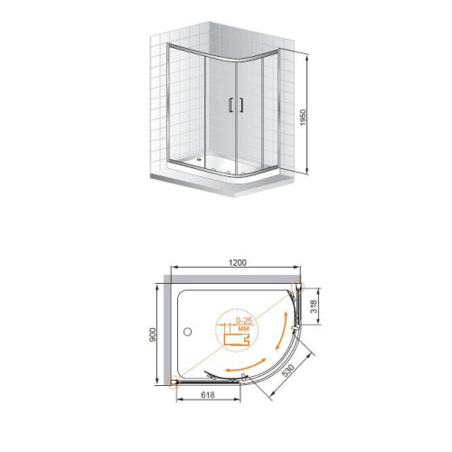 Cezares душевые ограждения PORTA-RH-2-120/90-C-Cr