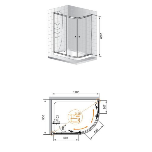 Cezares душевые ограждения ANIMA-RH-2-120/90-C-Cr-L