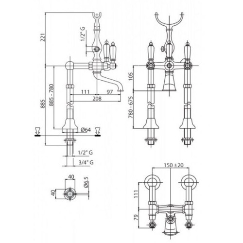 Напольный смеситель Cezares FIRST VDP (FIRST-VDP-03-Bi)