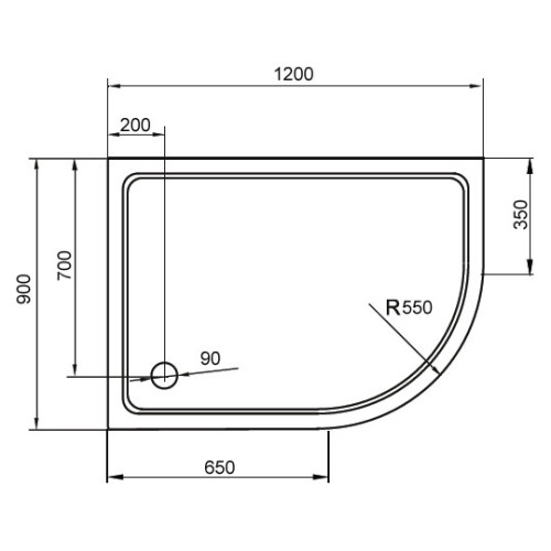 Поддон для душа Cezares TRAY-M-RH-120/90-550-35-W-R SMC радиальный ассиметричный, R-550