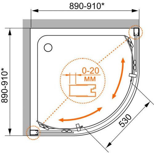 Душевой уголок Cezares PORTA-R-2-100-C-Cr