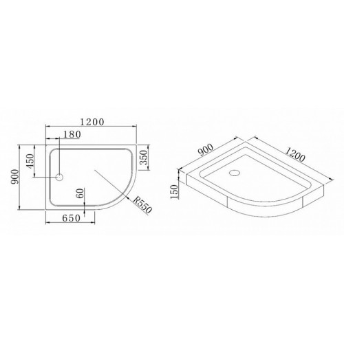 Поддон для душа Cezares TRAY-A-RH-120/100-550-15-W-L акриловый, ассиметричный радиальный, R-550