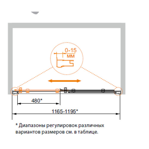 Душевая дверь в проем  CEZARES PRATICO-BF-1-155-P-Cr