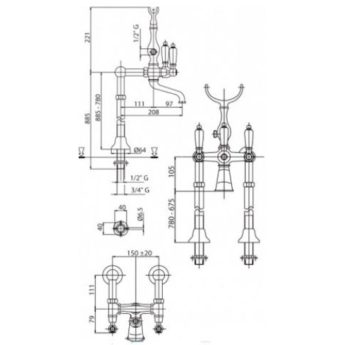 Смеситель для ванны Cezares DIAMOND-PBV-01-Sw-N