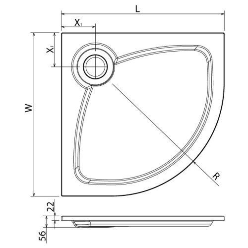 Поддон литой из искусственного мрамора Cezares пятиугольный 100x100x5.6 TRAY-S-P-100-56-W