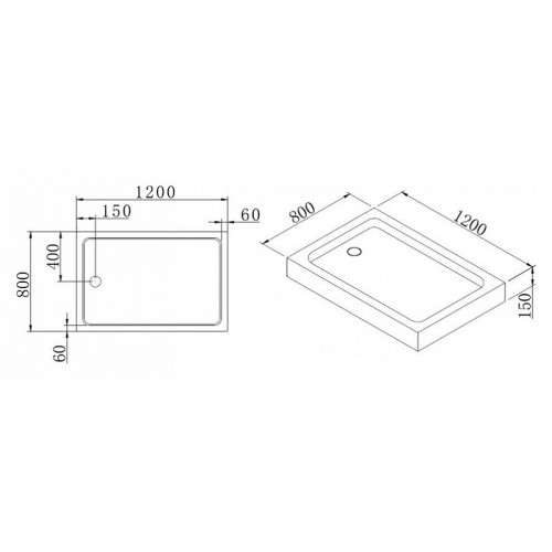 Поддон для душа Cezares TRAY-A-AH-120/80-15-W акриловый, прямоугольный