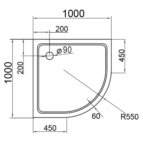 Поддон для душа Cezares TRAY-S-R-100-550-13-W литой из искусственного мрамора, радиальный, R- 550.