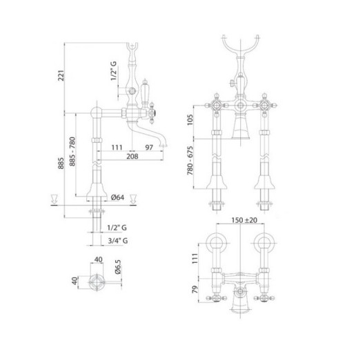 Напольный смеситель для ванны Cezares GOLF VDP (GOLF-VDP-03)