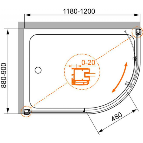 Душевой уголок Cezares ANIMA-RH-1-120/90-C-Cr-L