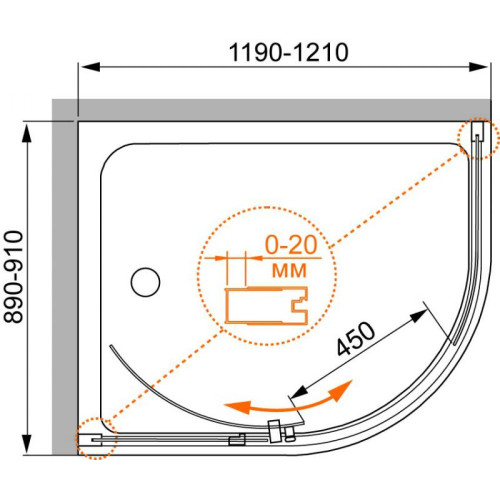 Душевой уголок Cezares PORTA-RH-1-120/90-P-Cr