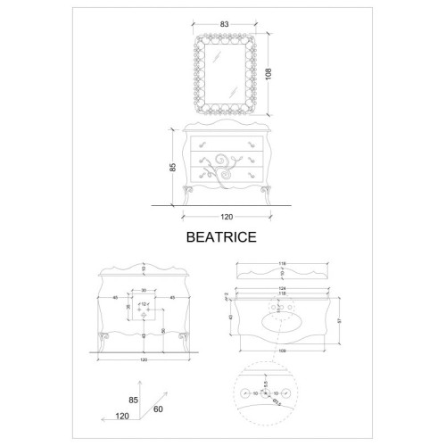 МЕБЕЛЬ ДЛЯ ВАННОЙ CEZARES BEATRICE 123 Laccato Panna Foglia Argento