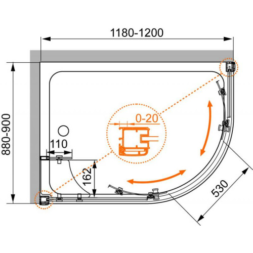 Душевой уголок Cezares ANIMA-RH-2-120/100-P-Cr-L