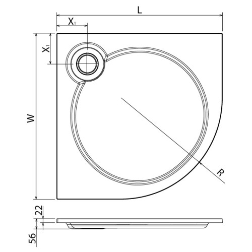 Поддон литой из искусственного мрамора Cezares радиальный 90x90x5.6 TRAY-S-R-90-550-56-W