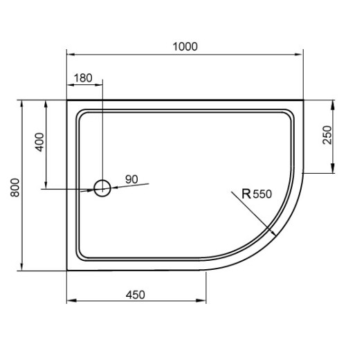 Поддон для душа Cezares TRAY-A-RH-100/80-550-15-W-L акриловый, ассиметричный радиальный, R-550