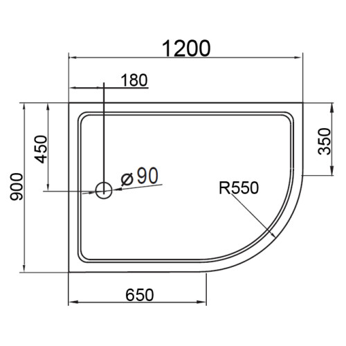 Поддон для душа Cezares TRAY-A-RH-120/90-550-15-W-L акриловый, ассиметричный радиальный, R-550