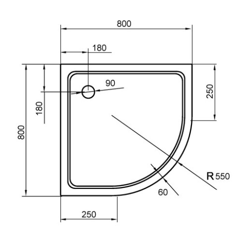 Поддон для душа Cezares TRAY-A-R-80-550-15-W акриловый, радиальный, R-550