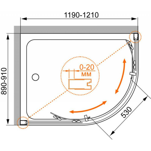 Душевой уголок Cezares PORTA-RH-2-120/90-P-Cr