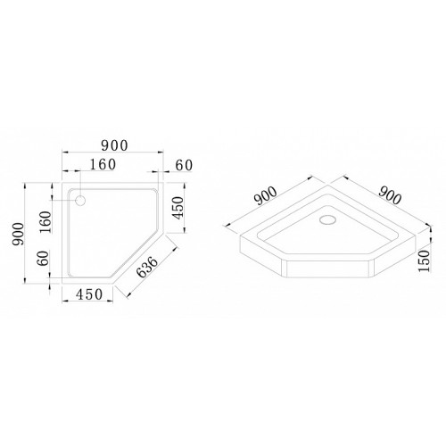 Поддон для душа Cezares TRAY-A-P-90-15-W акриловый, пятиугольный.