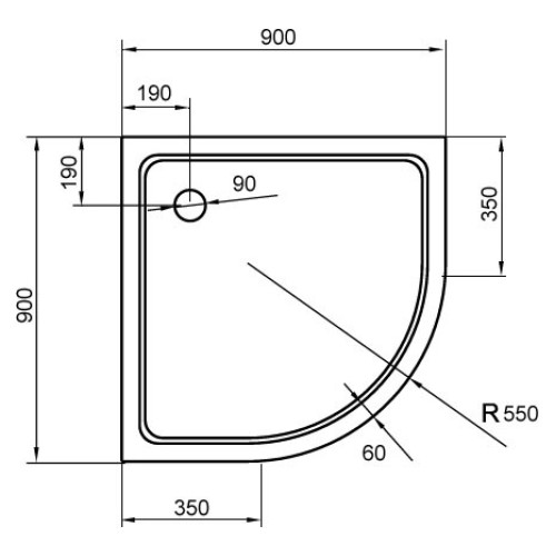 Поддон для душа Cezares TRAY-A-R-90-550-15-W акриловый, радиальный, R-550