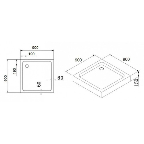 Поддон для душа Cezares TRAY-A-A-90-15-W акриловый, квадратный.