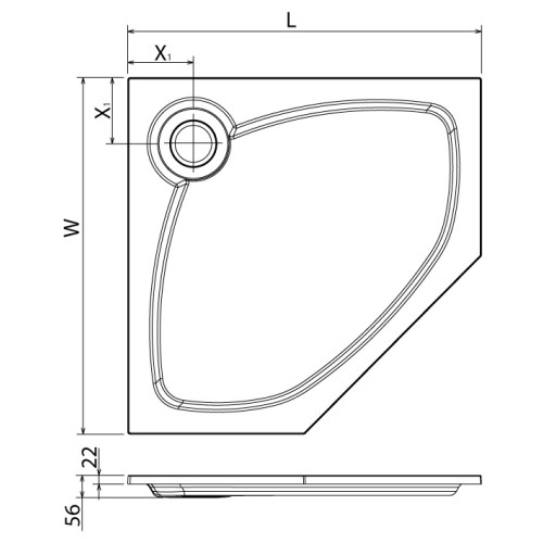 Поддон литой из искусственного мрамора Cezares пятиугольный 90x90x5.6 TRAY-S-P-90-56-W