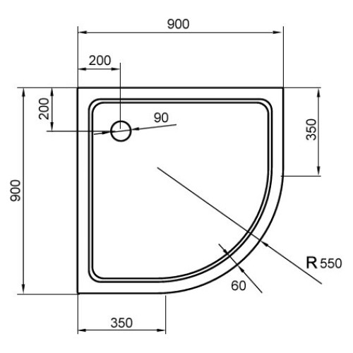 Поддон для душа Cezares TRAY-M-R-90-550-15-W SMC радиальный, R-550