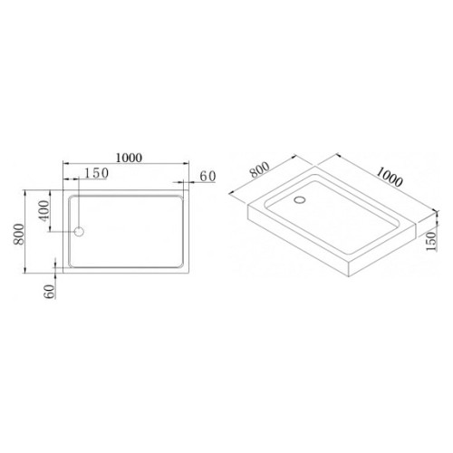 Поддон для душа Cezares TRAY-A-AH-100/80-15-W акриловый, прямоугольный